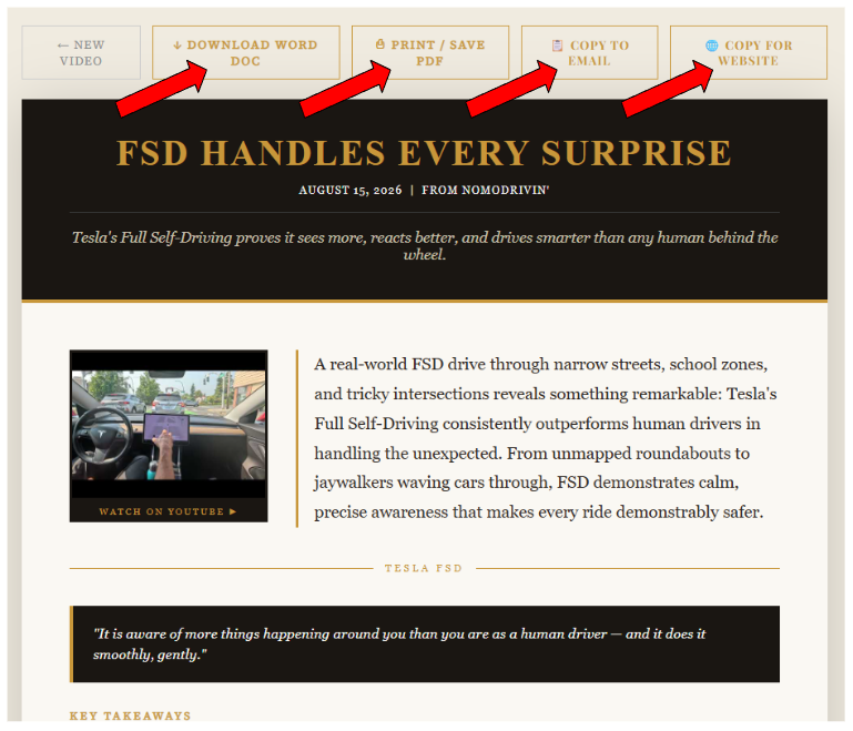 A finished brief with four export options